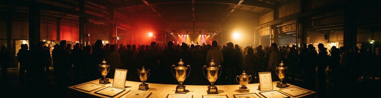 Ambiance Cannabis Cup Amsterdam années 1990 avec trophées et palmarès sativas historiques