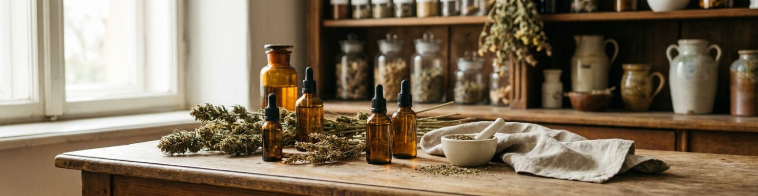 CBD légal en République tchèque, fleurs de chanvre et flacons d huile dans une apothicaire tchèque
