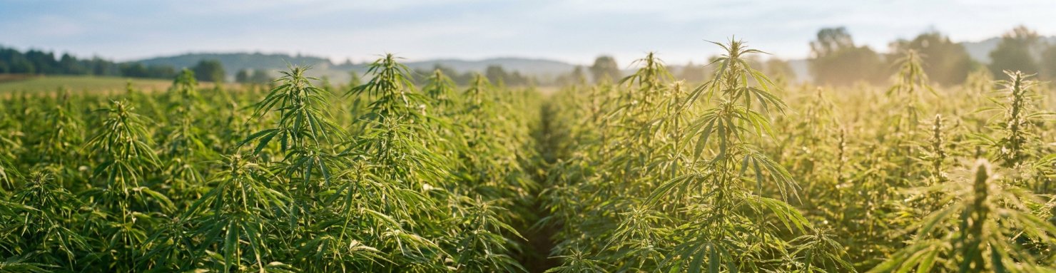 Champ de chanvre, plante dioïque cultivée en plein air