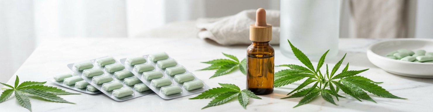 Blisters de chewing-gum au CBD et flacon compte-gouttes, critères de qualité