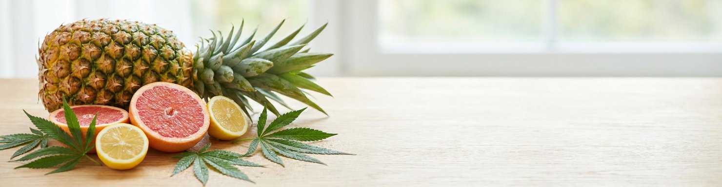 Ananas et agrumes évoquant le profil aromatique tropical de la Cinderella 99