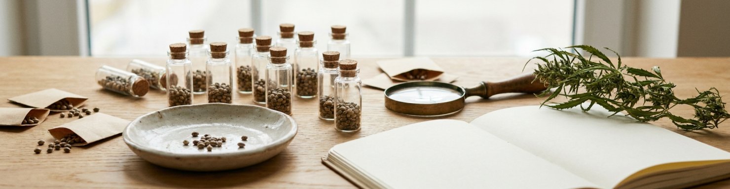 Collection de graines de cannabis en fioles de verre pour la préservation génétique
