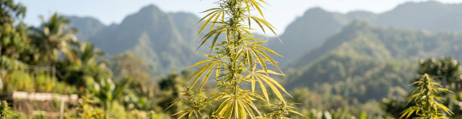 Plante sativa élancée illustrant la génétique de la Colombian Gold