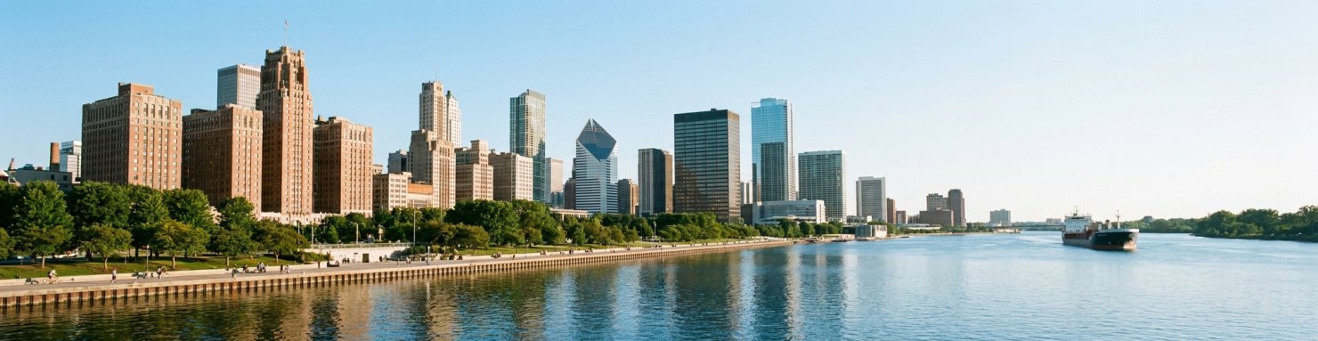 Gratte-ciel d'une grande ville du Michigan au bord de la rivière, symbole de la renaissance urbaine de Détroit