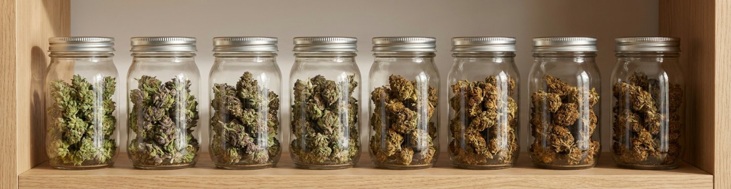 Têtes de cannabis en cours de maturation pendant le curing