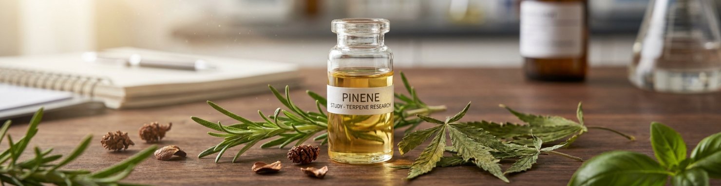 Laboratoire et plante de cannabis évoquant la recherche scientifique sur les effets du pinène