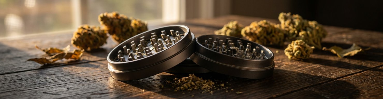 Disques aimantés et dents pyramidales d'un grinder cannabis manuel quatre étages