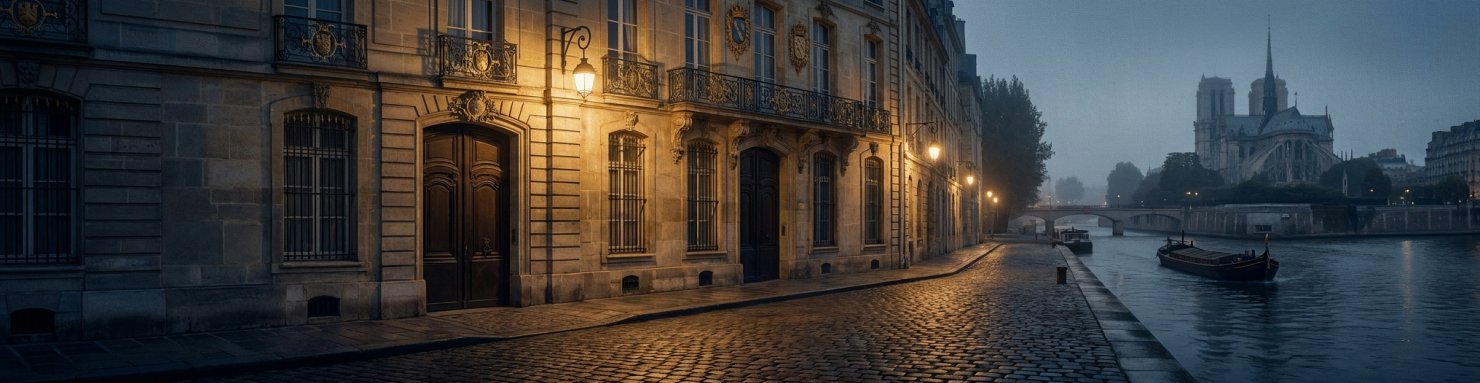 Façade de l'Hôtel Pimodan sur l'Île Saint-Louis à Paris en 1844, quartier général du Club des Hashischins