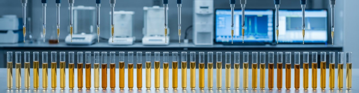 Laboratoire pharmaceutique avec éprouvettes d'extraits cannabinoïdes ambrés évoquant le développement du Sativex chez GW Pharmaceuticals et la recherche PHYTECS dirigée par Russo