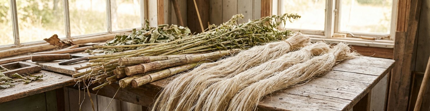 Tiges et fibres de chanvre illustrant la teneur en lignine de la chènevotte