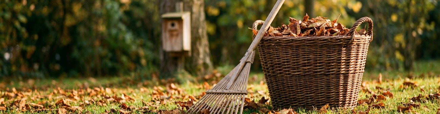Ramassage des feuilles mortes au râteau pour lutter contre la mineuse du marronnier