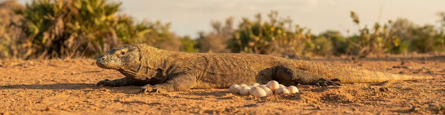 Dragon de Komodo femelle près de ses œufs, exemple de parthénogenèse chez les animaux