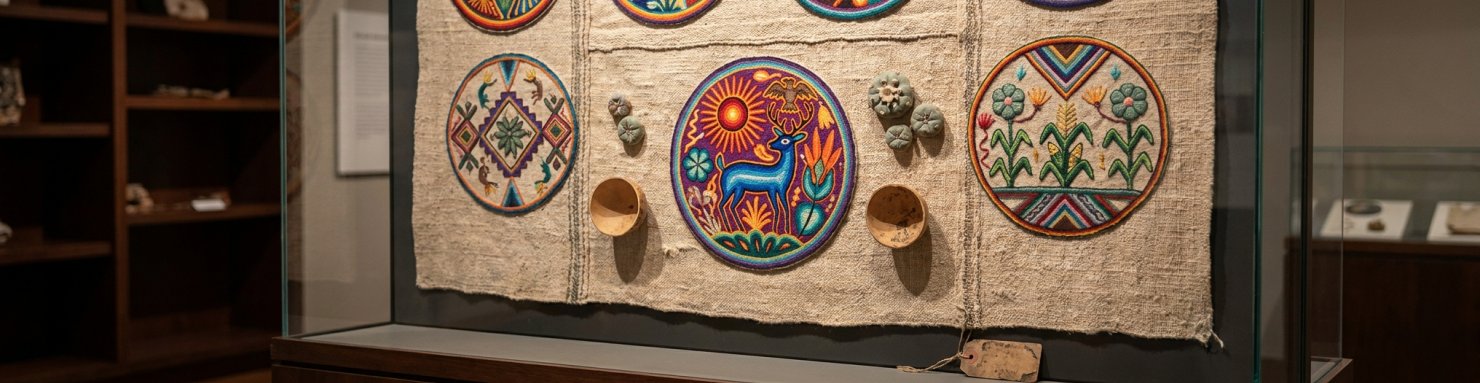 Symboles ethnobotaniques amérindiens et art Huichol associés au peyotl sacré