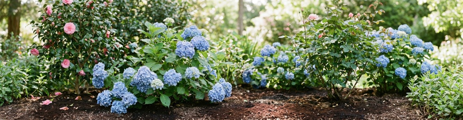 Hortensias bleus, camélia et rosier, des plantes qui aiment le marc de café au jardin