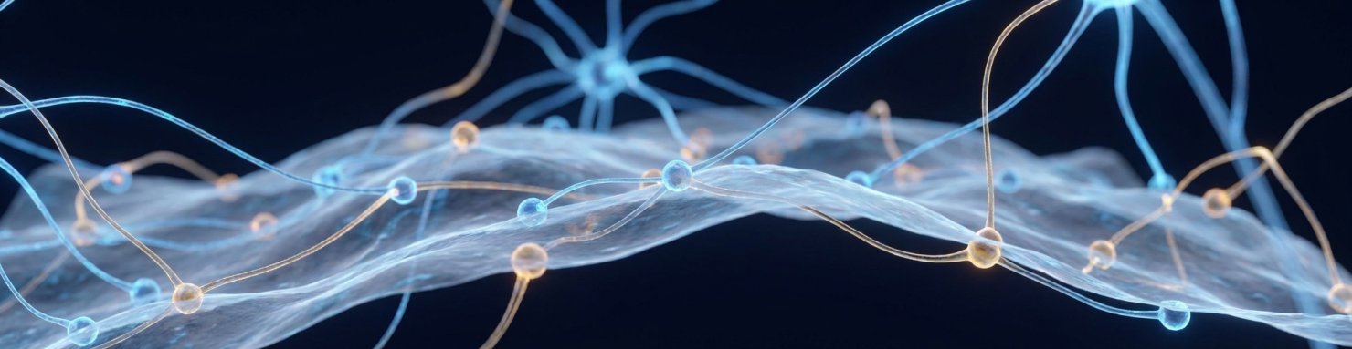 Récepteurs CB1 et CB2 visualisation neurobiologique abstraite, connexions synaptiques et membranes cellulaires lumineuses