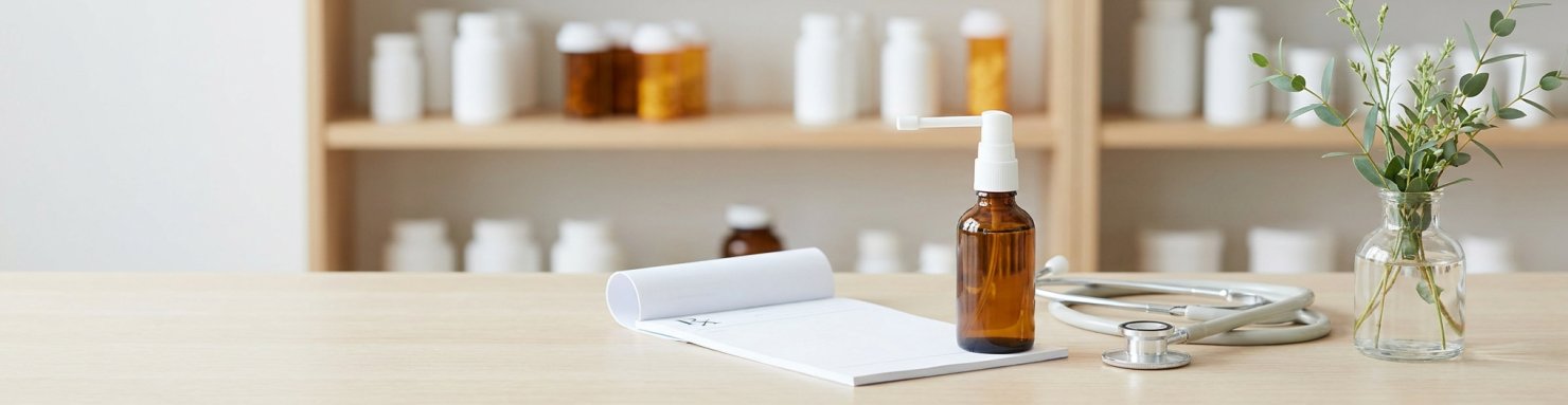 Comptoir de pharmacie avec spray Sativex illustrant le cadre de prescription du médicament