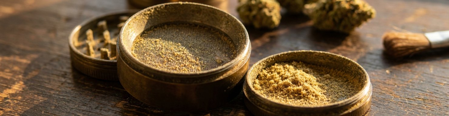 Tamis à pollen et compartiment kief d'un grinder cannabis quatre étages