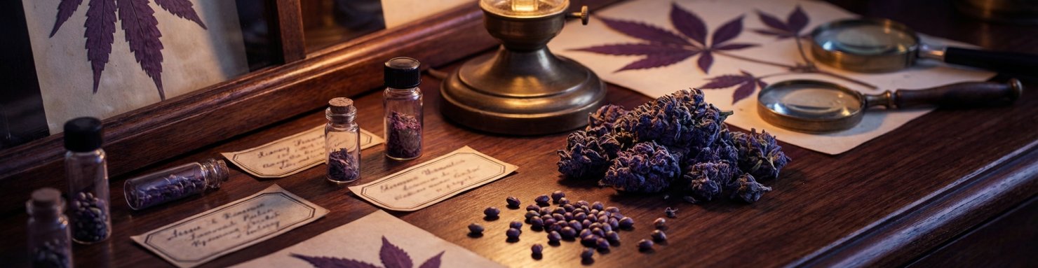 Catalogue de graines cannabis purple de breeders historiques en vitrine