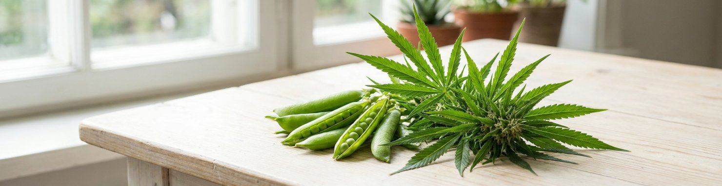 Pois et feuille de cannabis illustrant les trois lois de Mendel et l'hérédité mendélienne