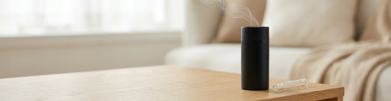 Vaporisateur portable noir à convection avec vapeur douce et embout en verre