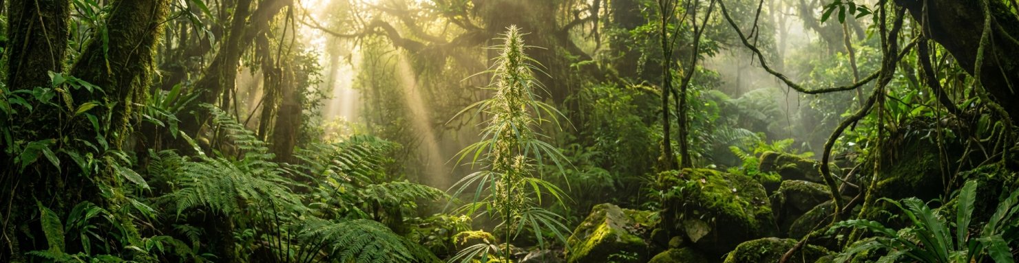 Variétés sativa équatoriales emblématiques Durban Poison et Jack Herer en environnement tropical